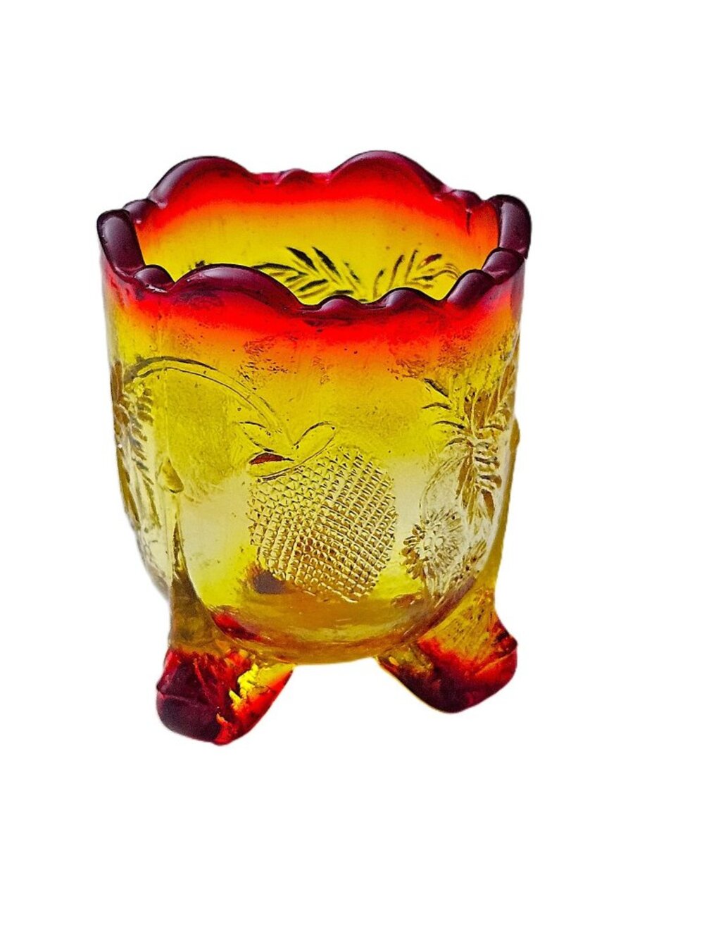Vintage Amberina Glass Toothpick Holder – Near Cut Strawberry Pattern